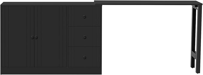 Virubi Kitchen Island with Extendable Table,3 Drawers and Storage Cabinet, Wood Sideboard Buffet Cabinet with Storage, for Living Room, Kitchen,Dining Room (Black)