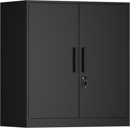 IRONFFICE Metal Wall Cabinet,Garage Wall Cabinet with Handle,Lockable Storage Cabinets Wall Mounted with 2 Doors,Locking Cabinet with Shelves for Basement,Living Home,Black
