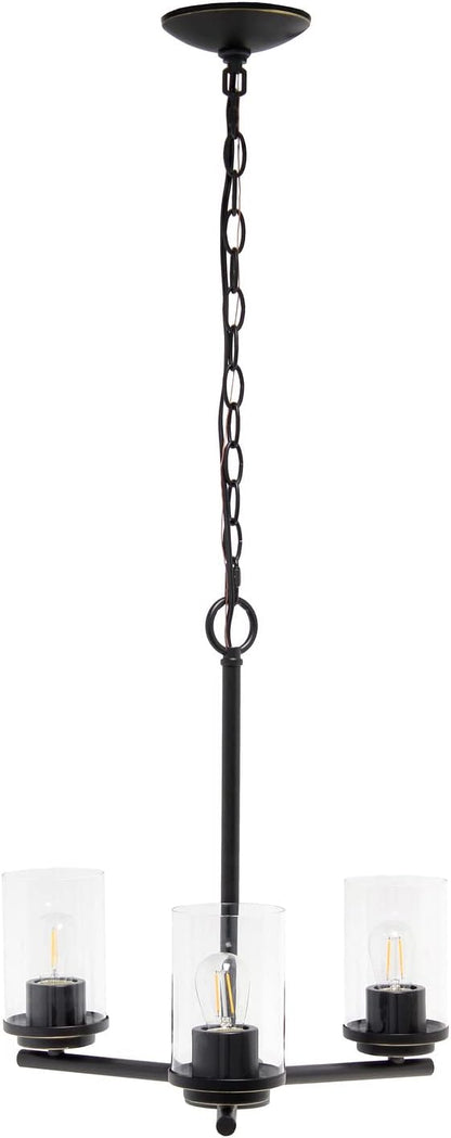 Elegant Designs PT1018-RBZ 15" Traditional Vintage Modern Industrial 3-Light Metal and Clear Glass Kitchen Island Foyer Hallway Living Room Den Dining Room Hanging Pendant Chandelier, RBZ