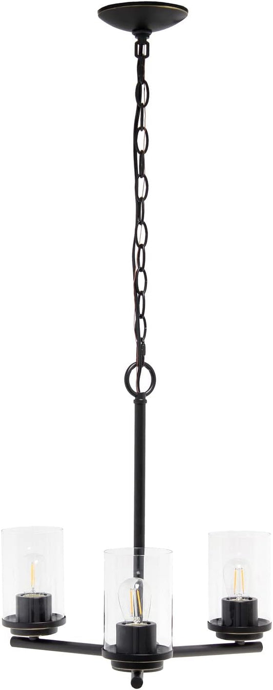 Elegant Designs PT1018-RBZ 15" Traditional Vintage Modern Industrial 3-Light Metal and Clear Glass Kitchen Island Foyer Hallway Living Room Den Dining Room Hanging Pendant Chandelier, RBZ