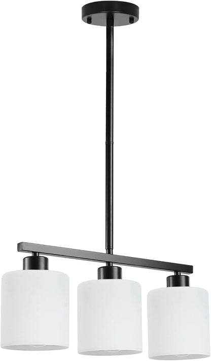 3-Light Kitchen Island Lighting, Black Pendant Light Fixture, Modern Hanging Light Fixtures with Milky White Glass, E26 Base, Bulbs Not Included