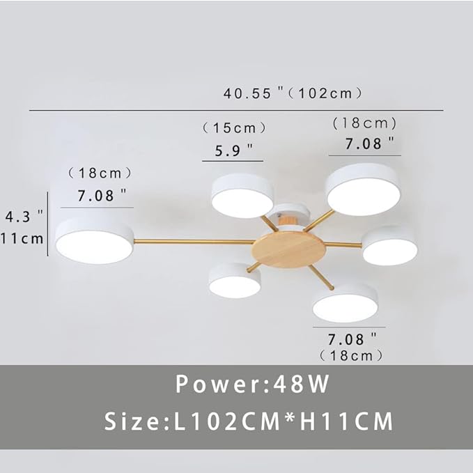 6-Lights LED Ceiling Lighting 41 Inch Modern Ceiling Lights Flush Mount Recessed Lighting Ceiling Light 48W Dimmable Living Room Bedroom Kitchen, 3000K-6000K White