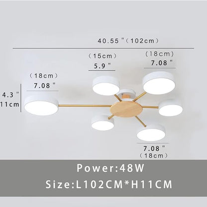 6-Lights LED Ceiling Lighting 41 Inch Modern Ceiling Lights Flush Mount Recessed Lighting Ceiling Light 48W Dimmable Living Room Bedroom Kitchen, 3000K-6000K White
