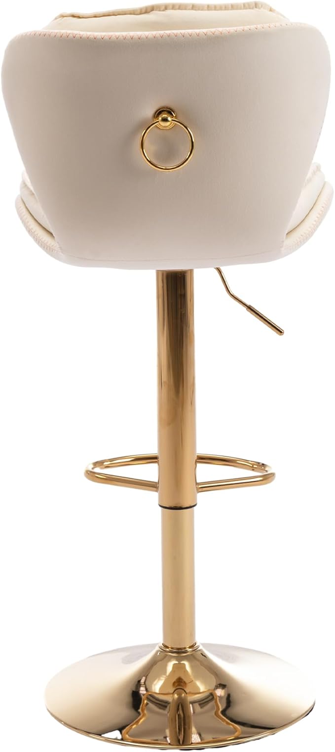 Rhomtree 24-33 Inch Swivel Bar Stools, Adjustable Counter Height Barstools, Velvet Back and Golden Footrest, Bar Chairs for Kitchen Island, Cafe, Bar, Bar Counter, Dining Room, Coffee(Cream Set of 8)