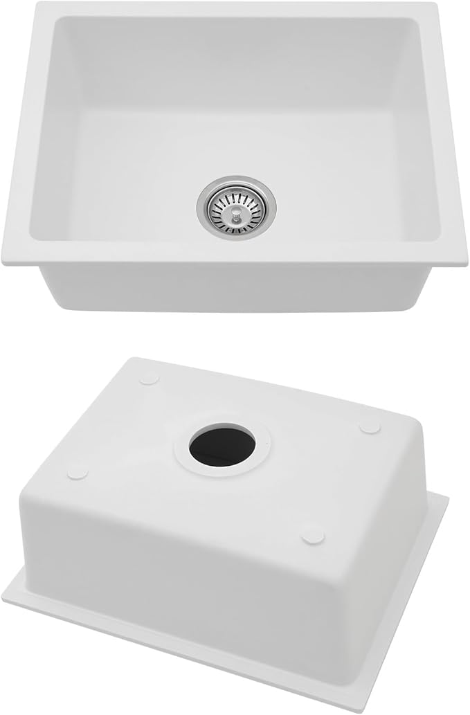 22x17 Inch Granite Composite Kitchen Sink - 22"x17" Undermount White Wet Bar Sink Granite Composite Quartz Classic Under Counter Ledge Single Bowl Sink Basin, LOF-GC22179
