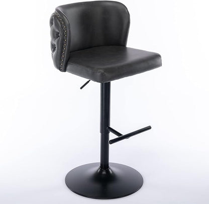 Furniture,Swivel Adjusatble Seat Height, Modern PU Upholstered Bar Stools with The Whole Back Tufted, for Home Pub and Kitchen Island（Dark Gray, Set of 2）