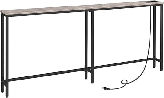 HOOBRO 70.9" Narrow Console Table with Charging Station, 5.9" Slim Sofa Table Behind Couch, 2 AC Outlets & USB-C Ports, Long Entryway Tables for Small Spaces, Livingroom, Greige BG185UXG01G1
