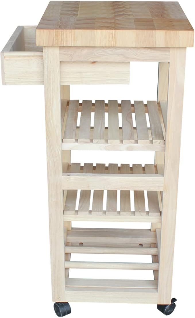 IC International Concepts, Kitchen Trolley, Solid Wood, Real Parawood, 15" W x 15" D x 33" H, 50 lbs/Shelf wt. Capacity, Easy Assembly, DIY, Paint or Stain Your Way, Unfinished