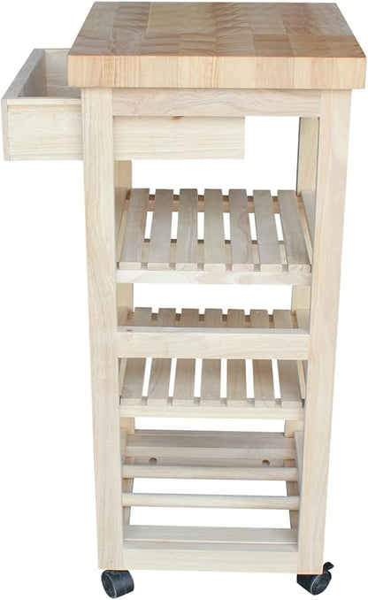 IC International Concepts, Kitchen Trolley, Solid Wood, Real Parawood, 15" W x 15" D x 33" H, 50 lbs/Shelf wt. Capacity, Easy Assembly, DIY, Paint or Stain Your Way, Unfinished
