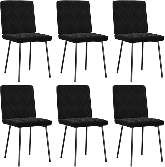 Set of 6 Black Velvet Quilted Dining Chairs, 21.3x17.7x32.7 in Memory Foam Seat, Matte Finish Modern Accent Chairs for Kitchen, Dining Room, Living Room, Restaurant