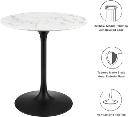 Modway Lippa Mid-Century Modern 28" Round Artificial Marble Dining Table in Black White