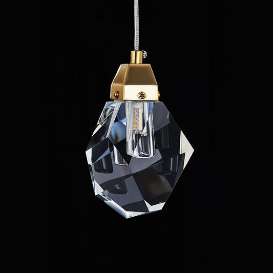 1-Light Diamond Crystal Pendant Light, Mini Ceiling Hanging Light in Gold Brushed Brass Finish Prism Crystal Color Changing Led Hanging Light for Kitchen Island Bathroom Bedroom Bar