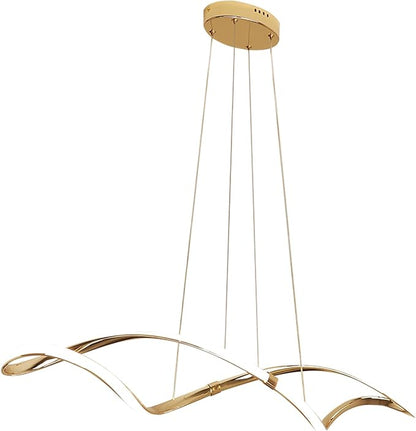 39 Inch Modern LED Pendant Light, Remote Control Dimmable Adjustable Height, DIY Kitchen Island Lighting & Dining Room Chandelier, Gold Plated Energy Saving Linear Chandelier