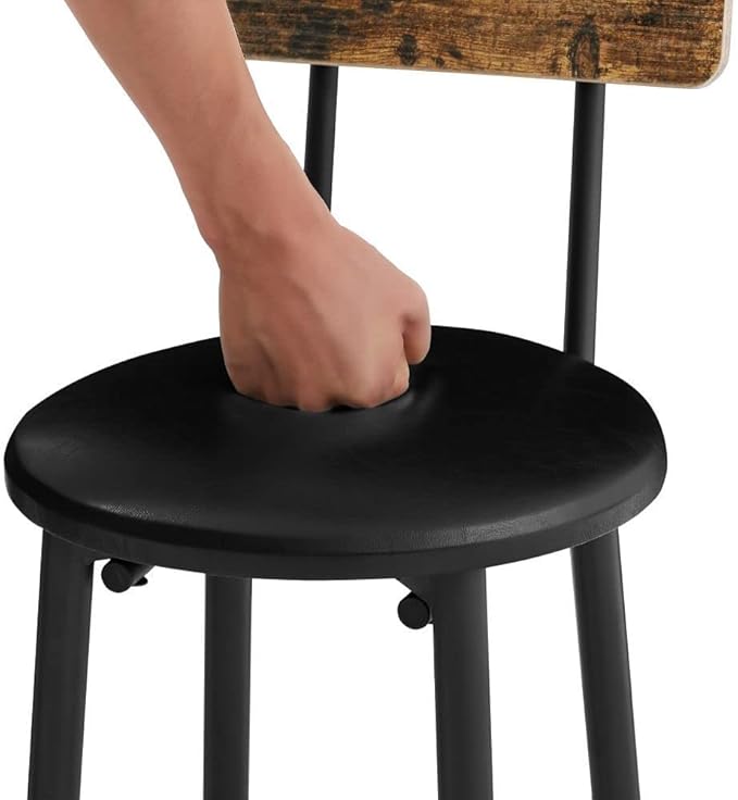 Bar Table Set for 2 with 2 PU Upholstered Stools, Pub Bistro Dinning Table and Stools with Backrest, Counter Height Bar Table Set for Apartment, Kitchen, Small Space