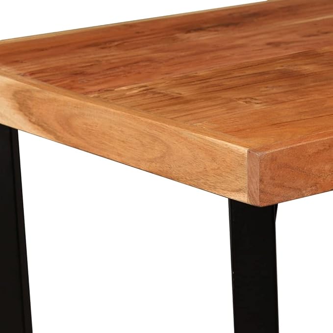 Bar Table Brown Solid Acacia Wood 23.6 x 23.6 x 42.1 in High Top Square Dining Table with Steel Frame Lacquered Finish for Kitchen Bistro Small Space