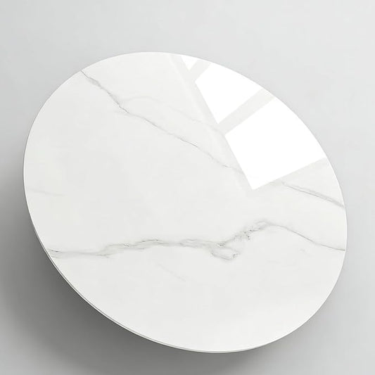 Round Table Top Multiple Sizes - Tempered Glass with Marble Design, Shatter-Resistant & Heatproof Surface Protector, Multipurpose for Dining/Coffee/Patio/End Table DIY Replacement (White, 30 inch)