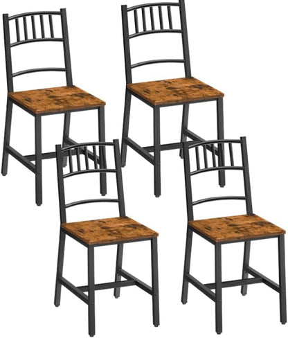 HOOBRO Dining Chairs Set of 4, Wooden Kitchen Chairs with Metal Frame, Industrial Dining Chairs with Back, Easy to Assemble, Farmhouse Dining Chairs for Living Room, Rustic Brown and Black BF39CDP401