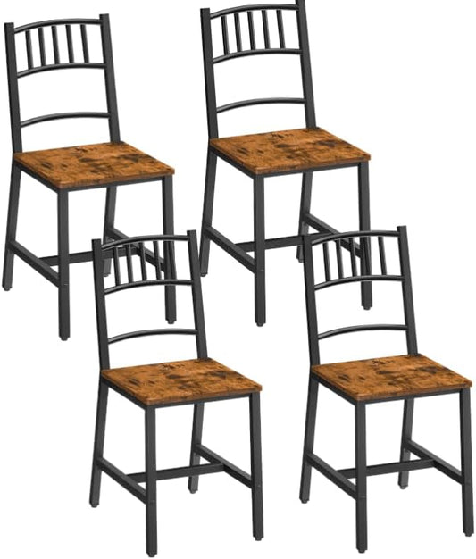 HOOBRO Dining Chairs Set of 4, Wooden Kitchen Chairs with Metal Frame, Industrial Dining Chairs with Back, Easy to Assemble, Farmhouse Dining Chairs for Living Room, Rustic Brown and Black BF39CDP401