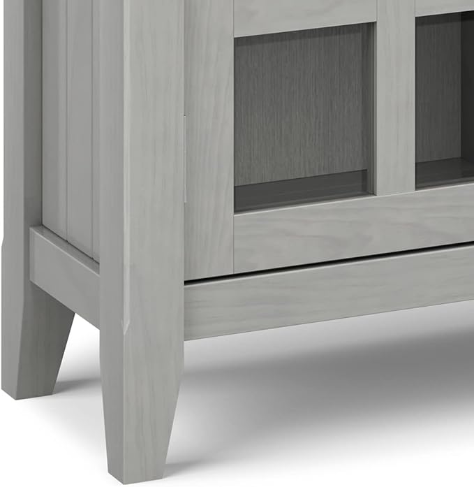 SIMPLIHOME Acadian Storage Cabinet - 36 inch Wide Solid Wood Entryway Storage Cabinet in Fog Grey, Transitional Cabinet for Hallway or Living Room with 2 Drawers and Adjustable Shelves