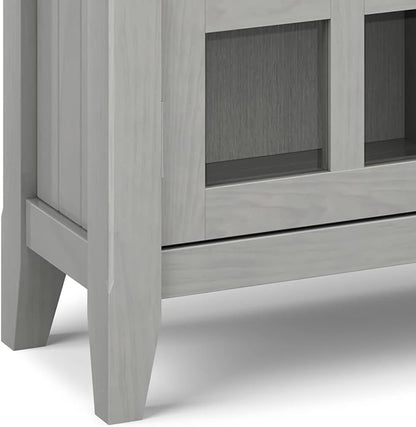SIMPLIHOME Acadian Storage Cabinet - 36 inch Wide Solid Wood Entryway Storage Cabinet in Fog Grey, Transitional Cabinet for Hallway or Living Room with 2 Drawers and Adjustable Shelves