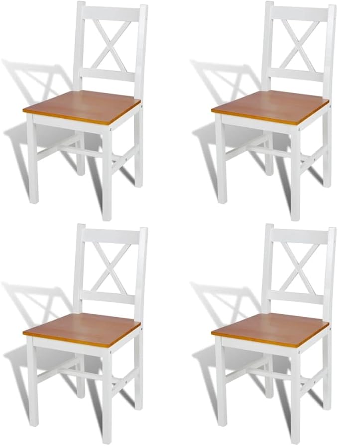 Solid Pine Wood Dining Chairs Set of 4 White and Natural Finish Rectangular Indoor Furniture for Dining Room Kitchen Farmhouse Decor