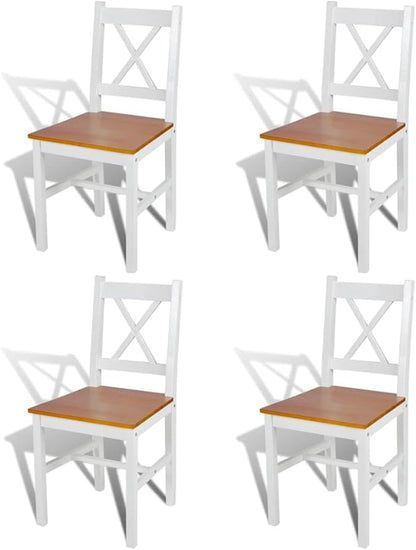 Solid Pine Wood Dining Chairs Set of 4 White and Natural Finish Rectangular Indoor Furniture for Dining Room Kitchen Farmhouse Decor