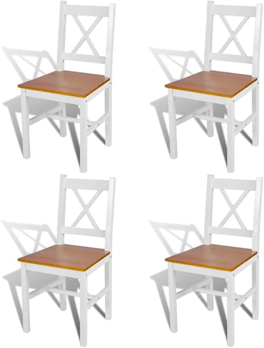 Solid Pine Wood Dining Chairs Set of 4 White and Natural Finish Rectangular Indoor Furniture for Dining Room Kitchen Farmhouse Decor
