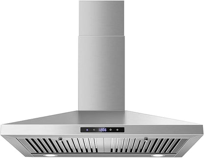 SNDOAS Range Hood 30 inches,Stainless Steel Wall Mount Range Hood,Vent Hood 30 inch w/Touch Control,Ducted/Ductless Convertible,Chimney-Style Over Stove Vent Hood,Kitchen Hood,Baffle Filters