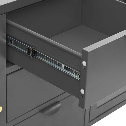 Anthracite Steel Sideboard, 41.3"x13.8"x27.6" Tempered Glass Buffet Cabinet with Drawers, Modern Storage for Kitchen, Living Room Storage Cabinets