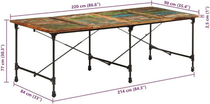 Multicolor Reclaimed Wood Dining Table 86.6" Rustic Industrial Rectangular Seats 8 Modern Farmhouse Open Loft