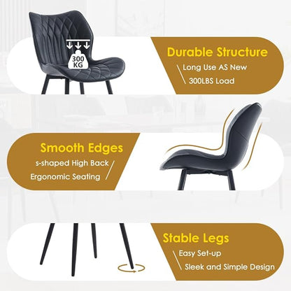 Kidol & Shellder Dining Chairs Set of 2, PU Leather Upholstered Kitchen Chairs with Back Armless, Mid Century Modern Side Chair for Dining Room, Living Room, Lounge, Restaurant, Black