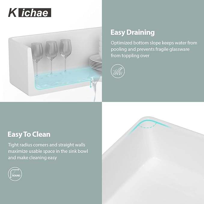 33 White Farmhouse Kitchen Sink Arched Apron - Kichae 33 Inch Kitchen Sink Apron Front White Fireclay Ceramic Porcelain Single Bowl Farm Style Kitchen Sinks Basin