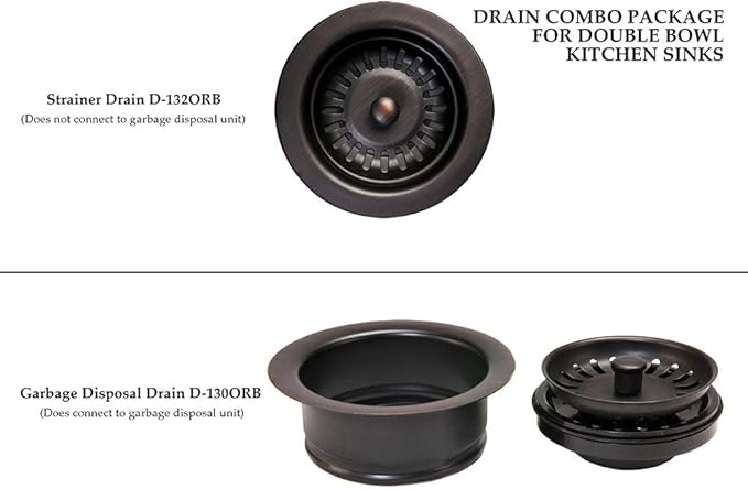 Premier Copper Products DC-1ORB Drain Combination Package for Double Bowl Kitchen Sinks, Oil Rubbed Bronze
