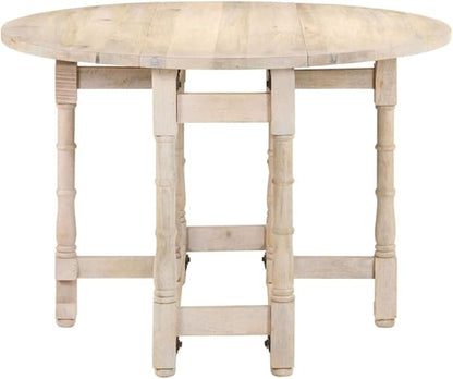 Solid Mango Wood Round Dining Table Indoor Bleached Finish Beige Classic Design Seats 4 for Kitchen Dining Room Small Spaces Furniture