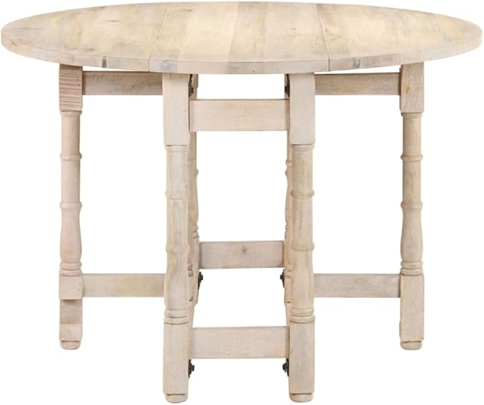 Solid Mango Wood Round Dining Table Beige Seats 4 for Kitchen and Dining Room Indoor Furniture Classic Warm Design