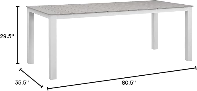 Modway EEI-1509-WHI-LGR Maine White Light Gray 80" Outdoor Patio Dining Table, Green
