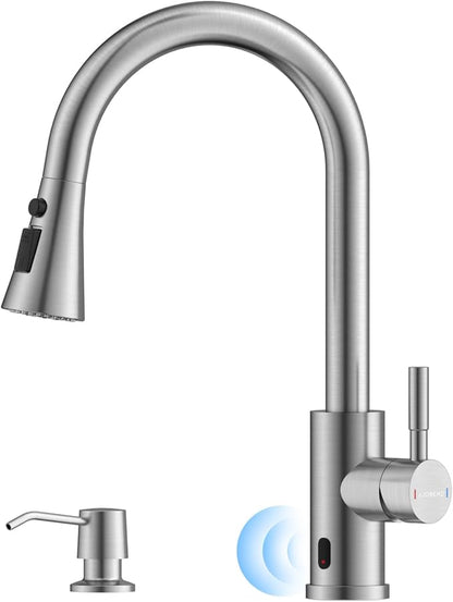 Touchless Kitchen Sink Faucet with Pull Down Sprayer, Motion Sensor Touch on Faucets for Kitchen Sink, 360° Swivel Spout, Brushed Nickel
