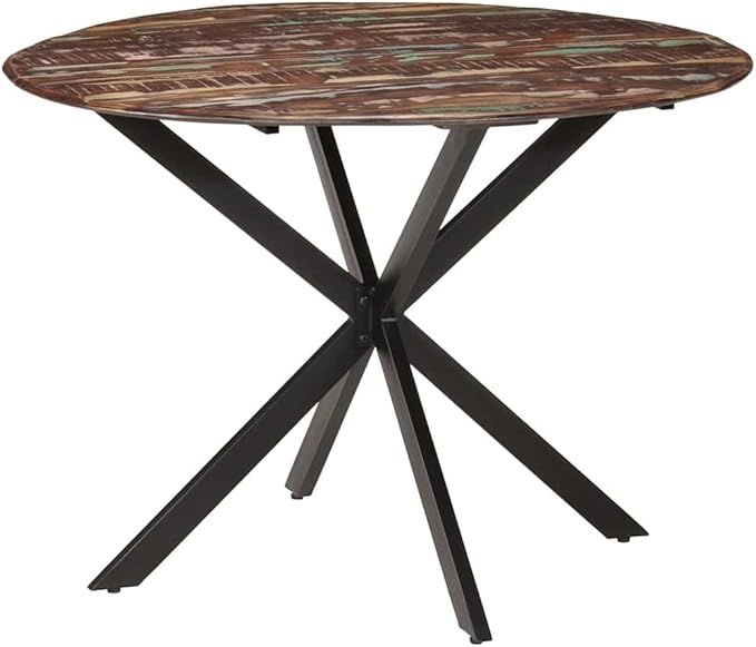 Round Solid Reclaimed Wood Dining Table, Multicolor Powder-Coated Steel Industrial Kitchen Table for Home Dinners, Mesas de Comedor