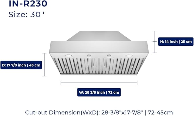 Hauslane Range Hood Insert 30 Inch,Stainless Steel Built-In Range Hood with 3-SPEED Dual Control Knobs,Dishwasher-safe baffle filters,GU10 LED bulbs,6" Round Duct for Vented or Ductless