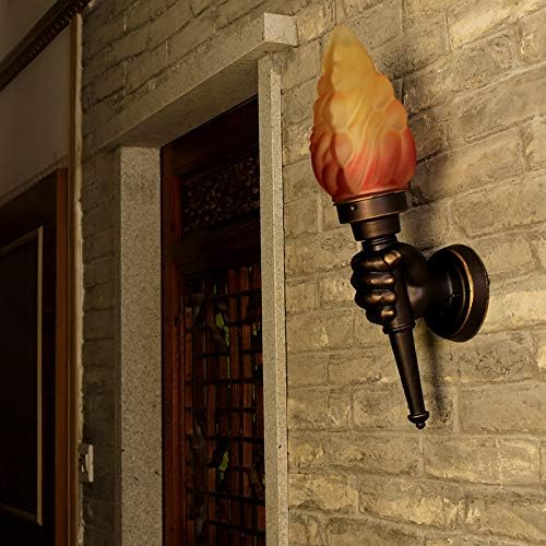 Retro Outdoor Waterproof Wall Lights Fixture Holding Torch Wall Lamp Right Torchbearer Hand Light Glass Lampshade E27 LED Bulb 7W Industrial Style,Bronze,3000K(1Pcs)