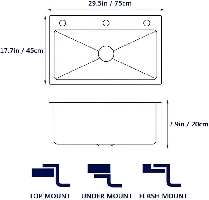 ARTLINE Drop In Stainless Steel Kitchen Sink, 3 Hole Topmount Single Bowl Workstation Sink, Farmhouse Workstation sink with Multiple Accessories (29.5 x 17.7in)