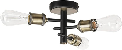 GLOBE Electric 60627 Shipka 3-Light Flush Mount Ceiling Light, Matte Black, Antique Brass Accents