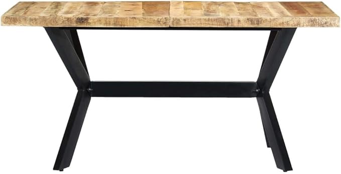 Industrial Dining Table 63x31.5x29.5 in Solid Mango Wood and Steel Modern Rectangular Kitchen Table Seats 6 for Dining Room for Small Spaces