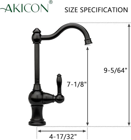 Akicon Kitchen Water Filter Faucet, Brass Body 100% Lead-Free Drinking Water Faucet Fits Most Reverse Osmosis Units or Filtration System, Non-Air Gap, Cold Water Only(Matte Black)