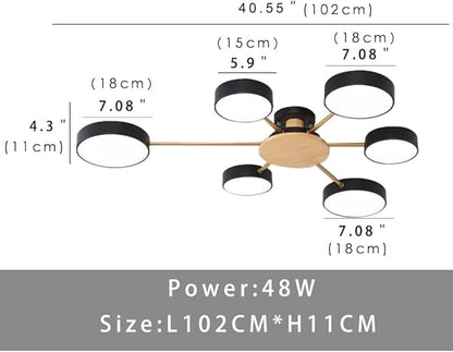 6-Lights LED Ceiling Lighting 41 Inch Modern Ceiling Lights Flush Mount Recessed Lighting Ceiling Light 48W Dimmable Living Room Bedroom Kitchen, 3000K-6000K Black