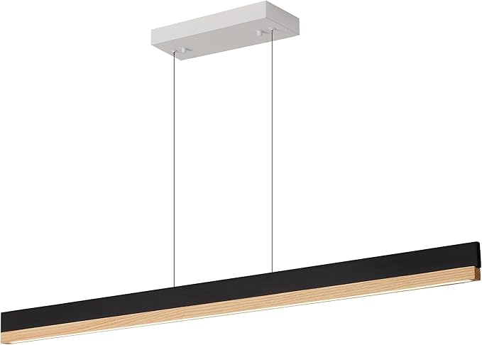 59" Wood Linear Pendant Light, Modern Pendant Lights Kitchen Island with Remote, 24W LED Hanging Pendant Light, Adjustable Linear Chandelier for Dining Room, Bar, Pool Table-Natural Wood