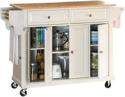 Crosley Furniture Full Size Wood Top Rolling Kitchen Island Storage Cart, Microwave Stand, Spice Rack, White