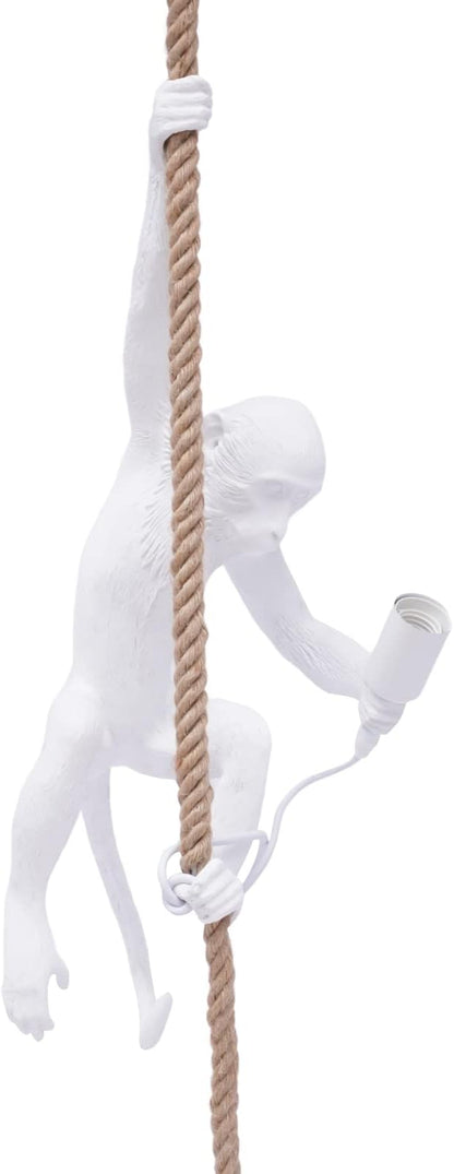Vintage Monkey Pendant Light Retro Resin Hemp Rope Monkey Lamp 13.7 x 78.7 Inch Hanging Light Fixture E26 Chandelier Ceiling Pendant Lamp for Dining Living Room Bar Cafe (White - Pendant Light)