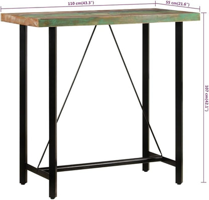 Industrial Style Bar Table with Multicolor Finish, Solid Reclaimed Wood and Iron Frame for Dining Room or Kitchen Use