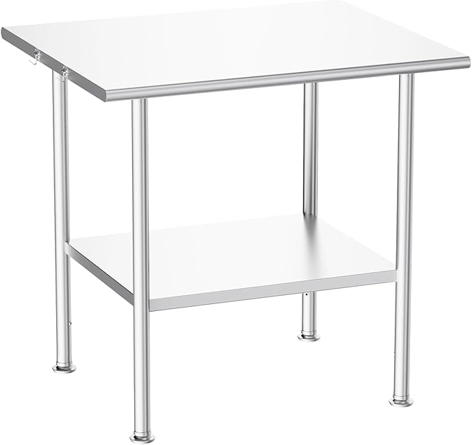 Atelicf All-Stainless Steel Prep Table, 30 X 36 Inch, with Rounded-Edges and Adjustable Undershelf, Heavy-Duty Build for Outdoor Use,Restaurants,Hotels,Workshops,Kitchens,Gardens, and Garages